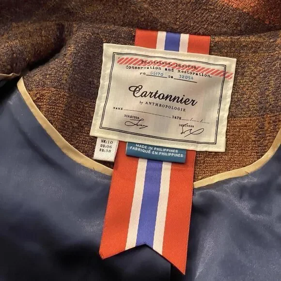 Anthropologie Orange and Brown Plaid Blazer - Picture 11 of 12